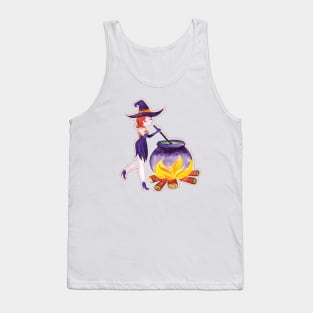 Halloween Witch stirring potion in Gouache Tank Top